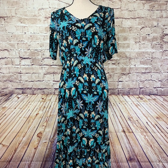 Westport Dresses & Skirts - Dress Barn Black & Aqua Floral Print Maxi Dress